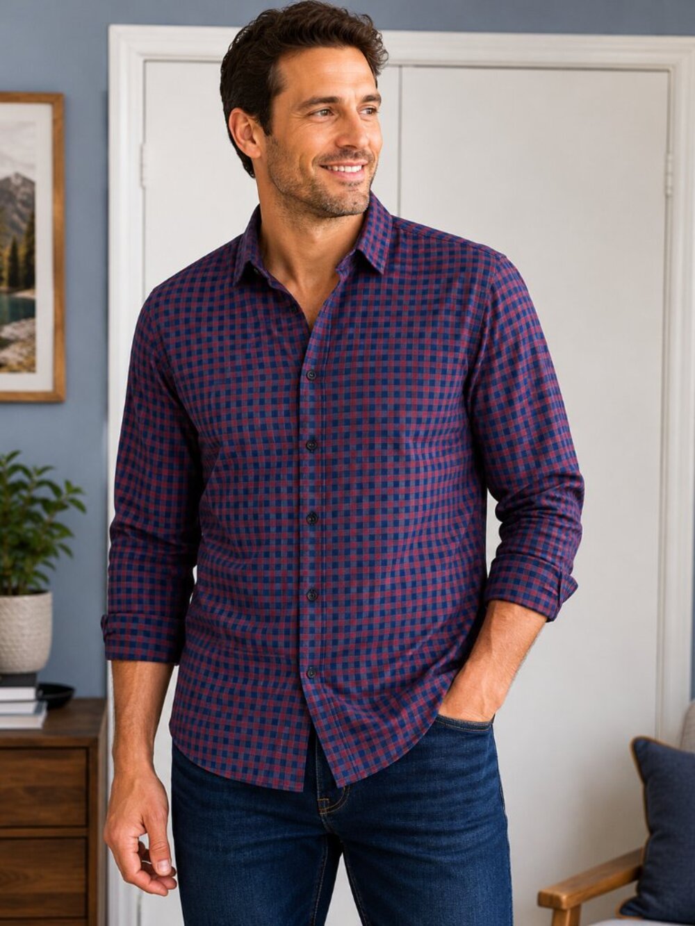 Perry Ellis Men’s Plaid Button-Down Shirt – Size XL